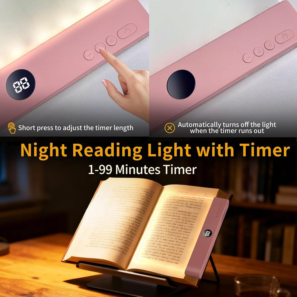 Book Light, Led Reading Book Light Page Rechargeable, Lumalit Flat Book Light with 3 Colors & Timer Lamp, Stepless Dimming Anti-Glare Intelligent Design, Reading in Bed at Night