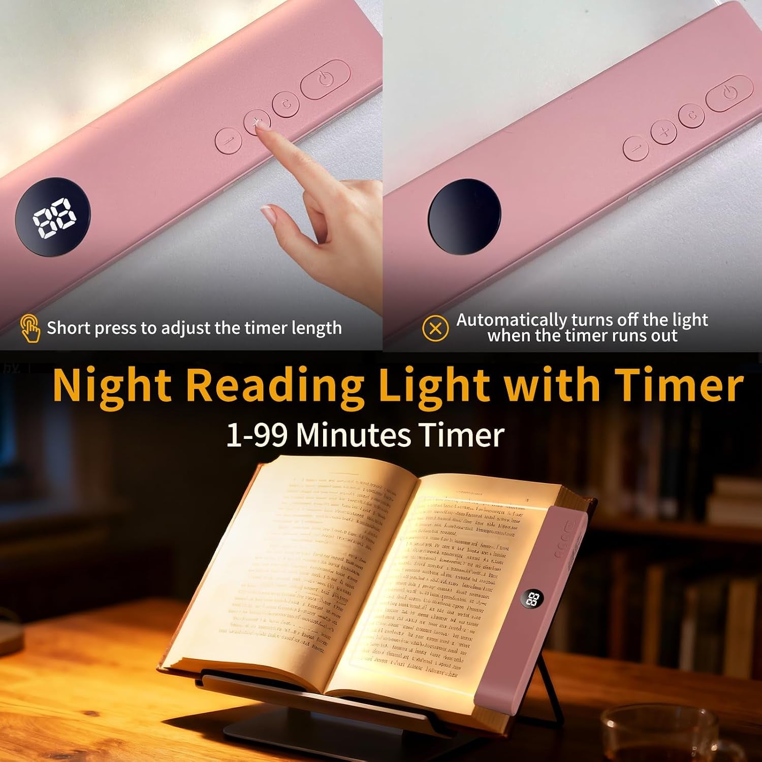Book Light, Led Reading Book Light Page Rechargeable, Lumalit Flat Book Light with 3 Colors & Timer Lamp, Stepless Dimming Anti-Glare Intelligent Design, Reading in Bed at Night