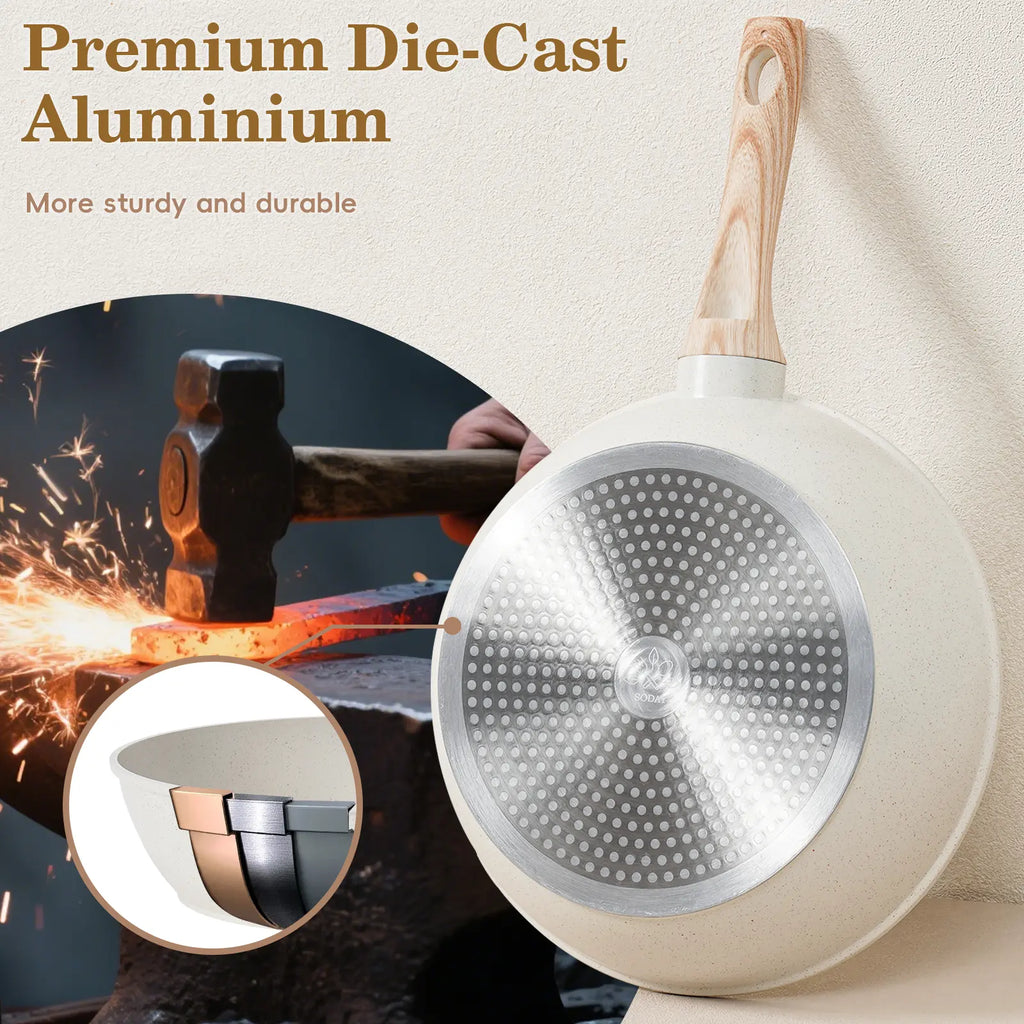 SODAY Pots and Pans Set Non Stick, 12Pcs Kitchen Cookware Sets Non-Toxic Healthy Nonstick Kitchen Cooking Set with Frying Pans, Saucepans,Glass Lid,Kitchenware,Stock up on Specials, Aluminium Durable Bakelite Handle , Tiktokshopsummersale