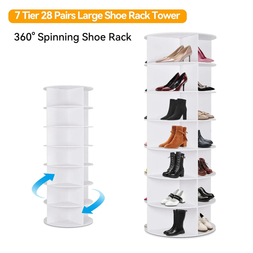 Richland 360° Rotating 7-Tiers Organizer Shoe Rack, Fits 28 Pairs of Shoes, Spinning and Revolving 360 Shoe Rack Storage round Carousel, for Entryway Living Room Hallway Footwear Organization