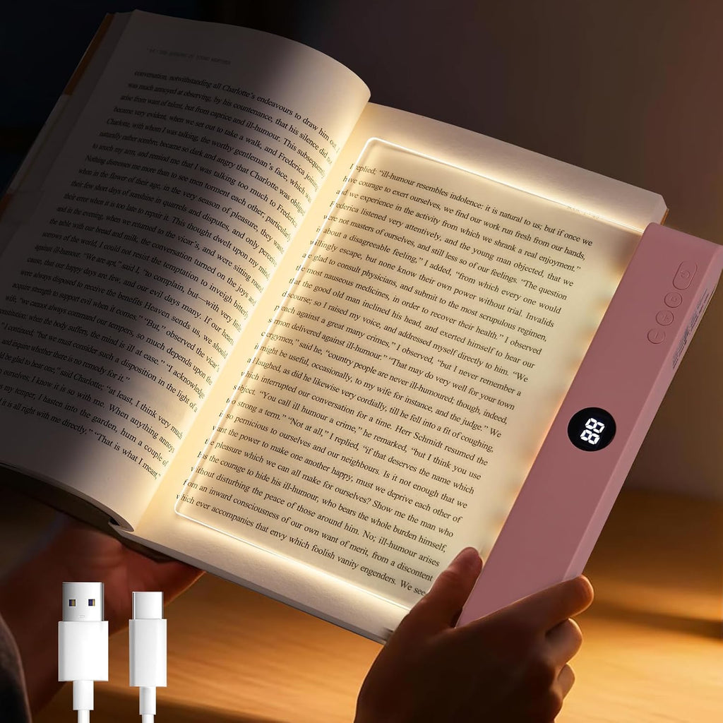 Book Light, Led Reading Book Light Page Rechargeable, Lumalit Flat Book Light with 3 Colors & Timer Lamp, Stepless Dimming Anti-Glare Intelligent Design, Reading in Bed at Night