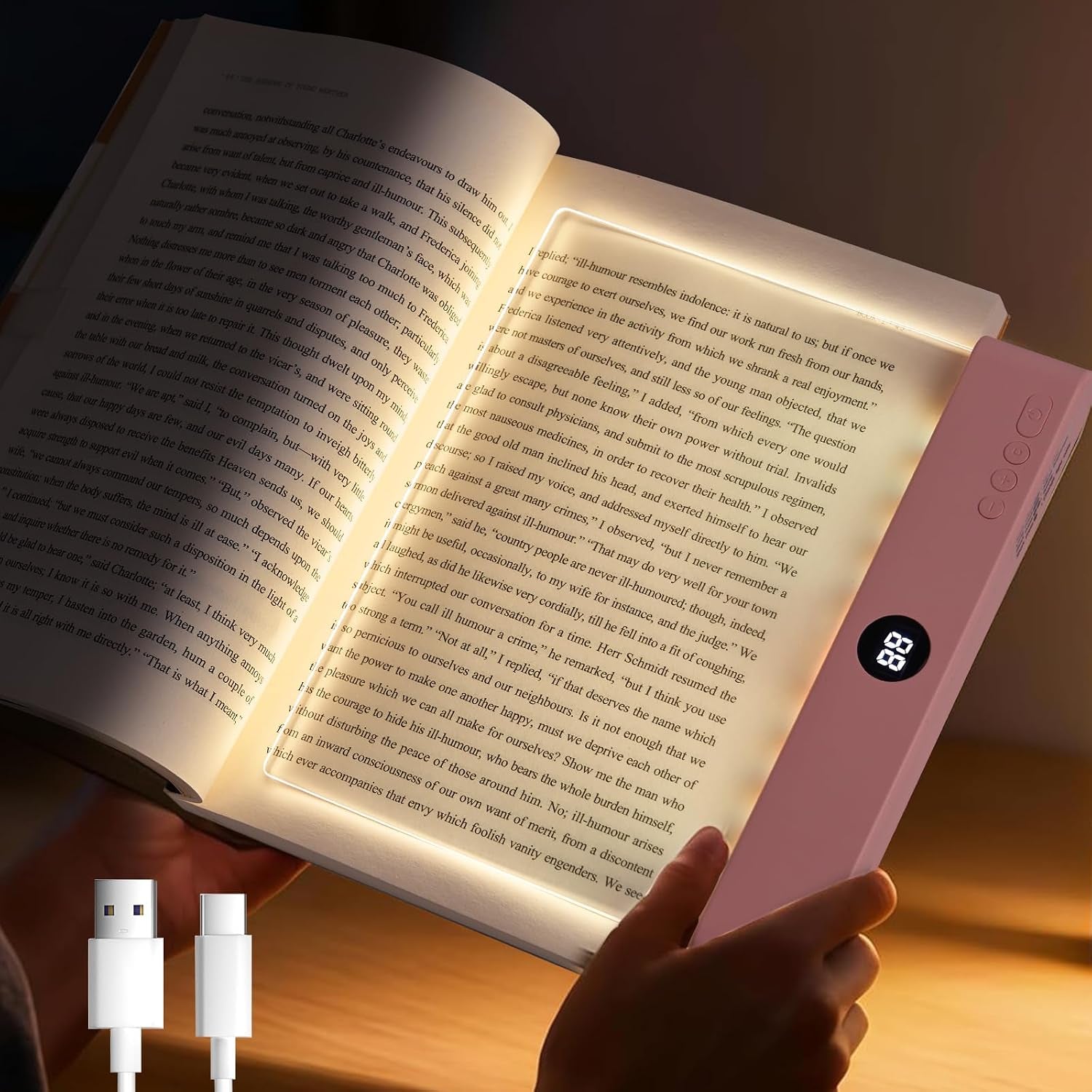 Book Light, Led Reading Book Light Page Rechargeable, Lumalit Flat Book Light with 3 Colors & Timer Lamp, Stepless Dimming Anti-Glare Intelligent Design, Reading in Bed at Night