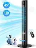 45" Oscillating Tower Fan with Remote, 8 Speeds, 12H Timer,Dc Motor 25Db Quiet Cooling Floor Fan for Bedroom Home Office, Black