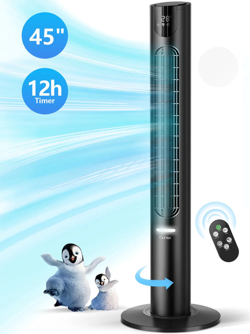 45" Oscillating Tower Fan with Remote, 8 Speeds, 12H Timer,Dc Motor 25Db Quiet Cooling Floor Fan for Bedroom Home Office, Black