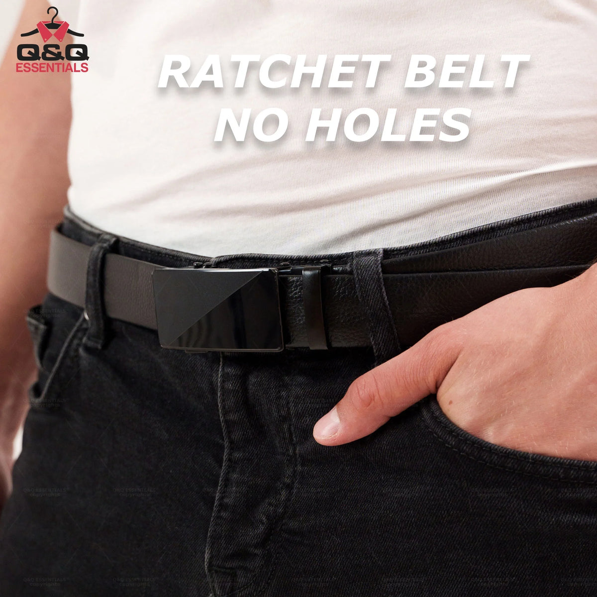 Q&Q ESSENTIALS Mens Ratchet Belt Premium Microfiber Leather Adjustable with Unique Slide Belt Buckle Black