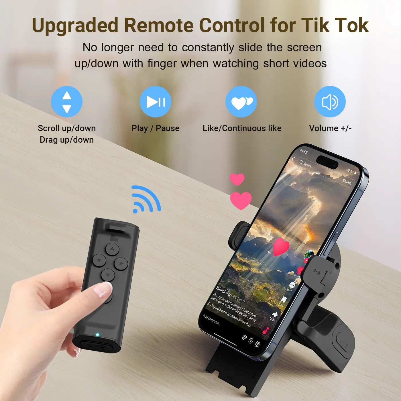PUTARE Remote Control for Tiktok Scrolling with Phone Stand, Wireless Page Turner, Selfie Camera Shutter Video Recording for Ios Android, Cellphone Selfie Accessory Summerwins