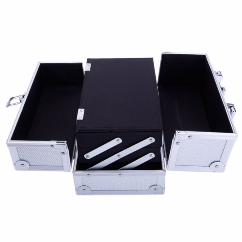 Portable Top-Opening with Mirror, Aluminum Alloy, Silver Color, Makeup Box, SM-2176