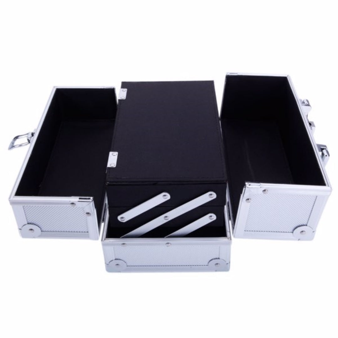 Portable Top-Opening with Mirror, Aluminum Alloy, Silver Color, Makeup Box, SM-2176
