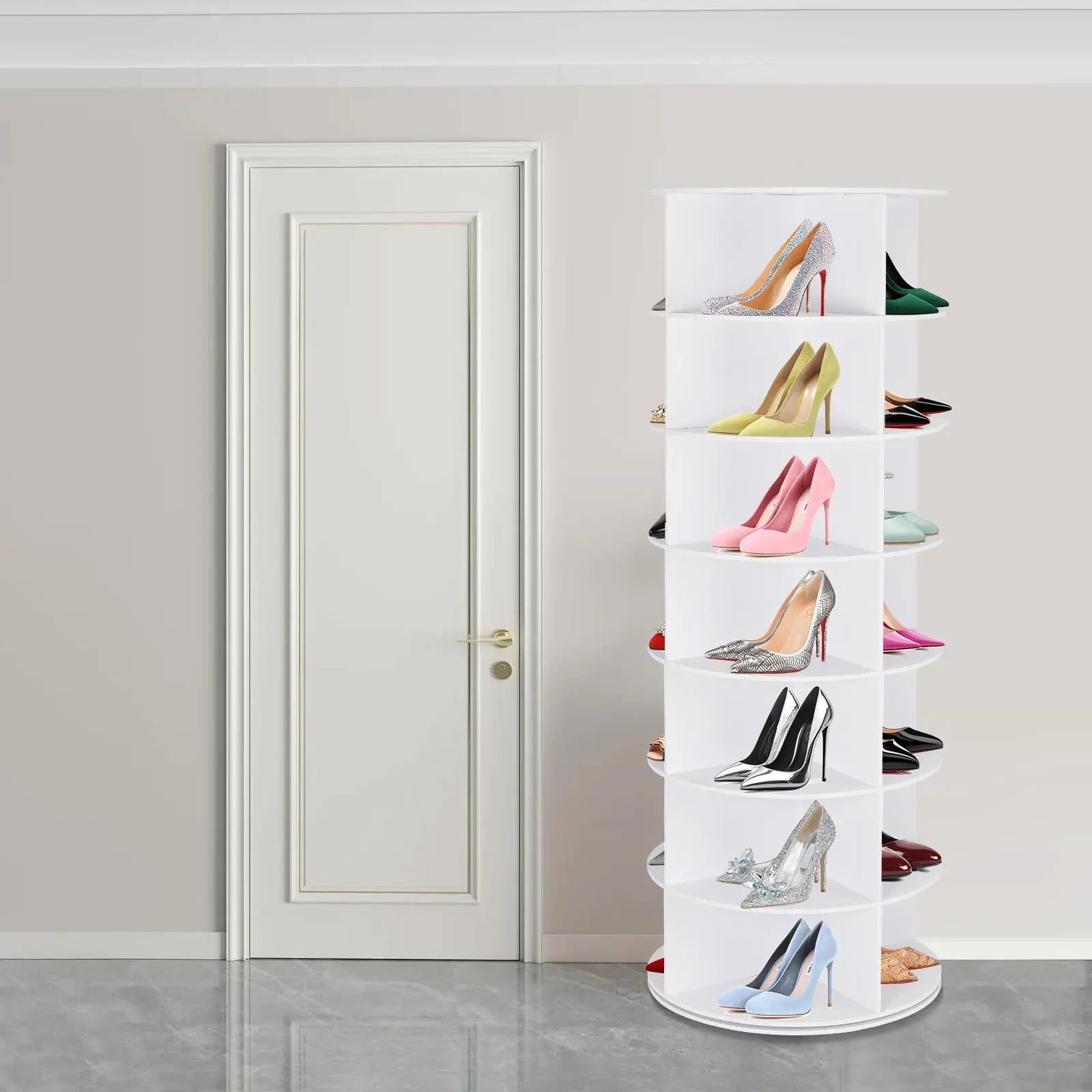Richland 360° Rotating 7-Tiers Organizer Shoe Rack, Fits 28 Pairs of Shoes, Spinning and Revolving 360 Shoe Rack Storage round Carousel, for Entryway Living Room Hallway Footwear Organization