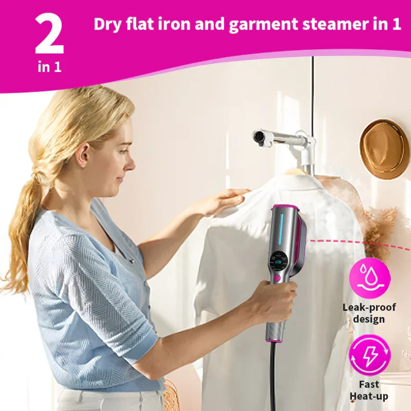 Dr Flash 2-In-1 Garment Steamer & Iron – 1200 W Fast Heat-Up (15 S) with Large Ceramic Plate, Travel Size Portable Clothes Steamer (110-130 V)