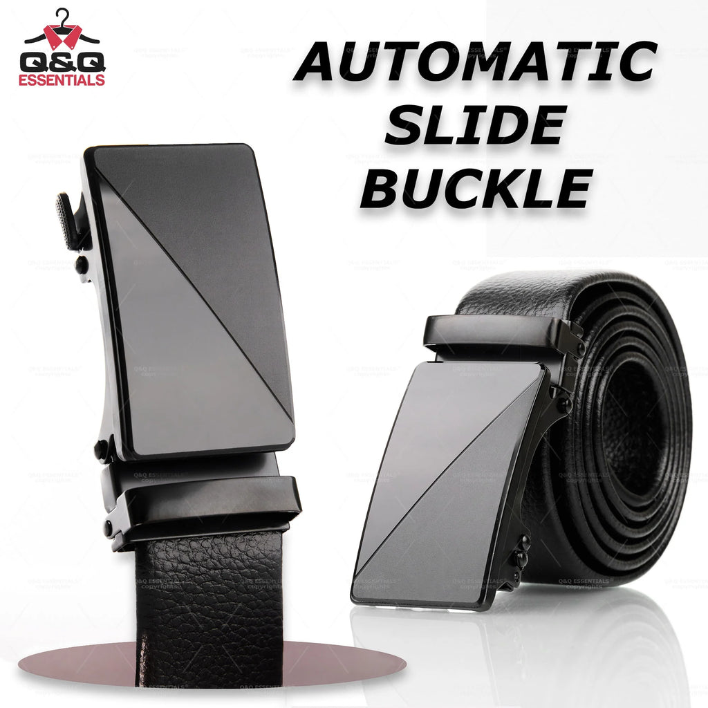 Q&Q ESSENTIALS Mens Ratchet Belt Premium Microfiber Leather Adjustable with Unique Slide Belt Buckle Black