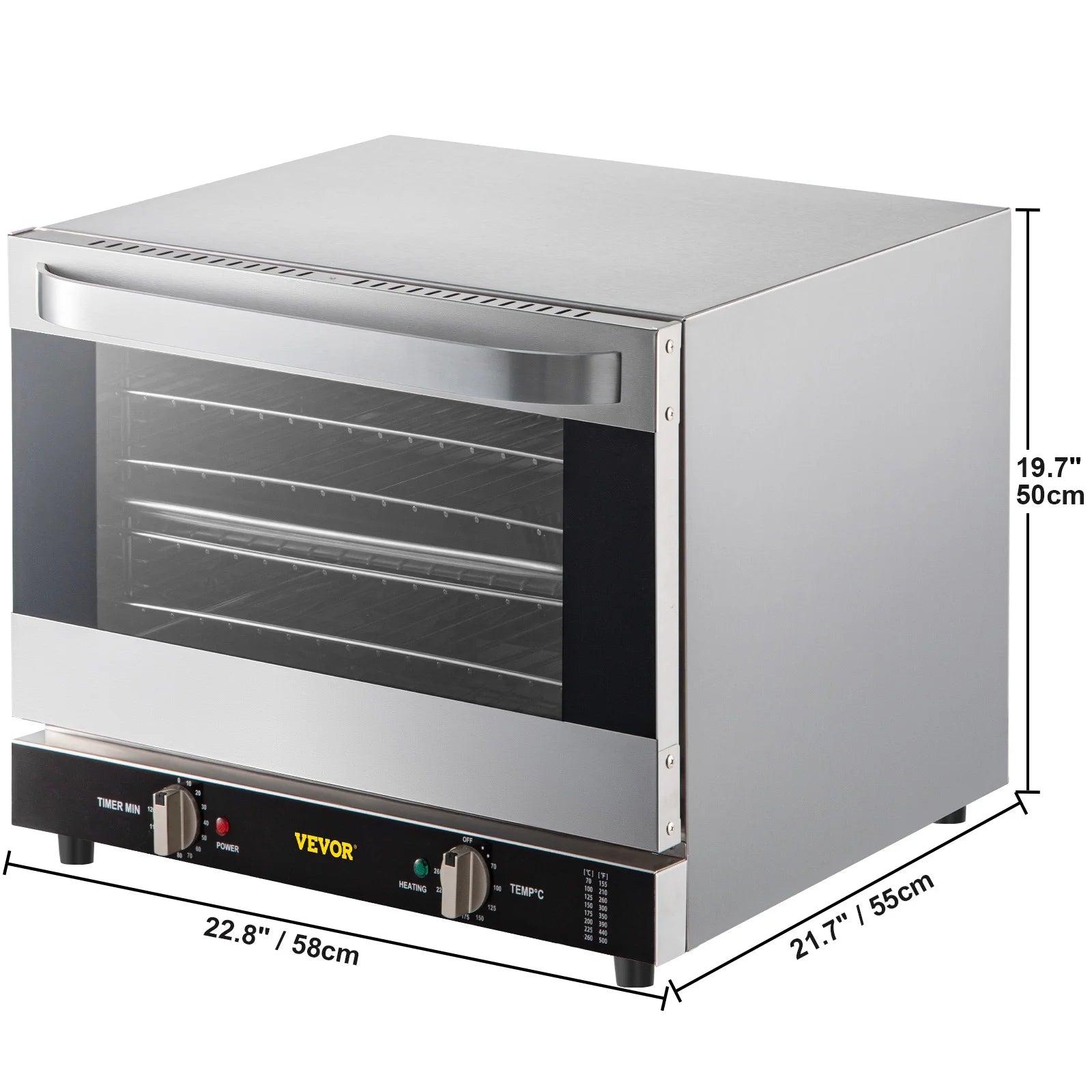 Commercial Convection Oven, Professional Countertop Oven66L/60Qt, Mid-Size Conventional Oven Countertop, 1800W 4-Tier Toaster with Front Glass Door