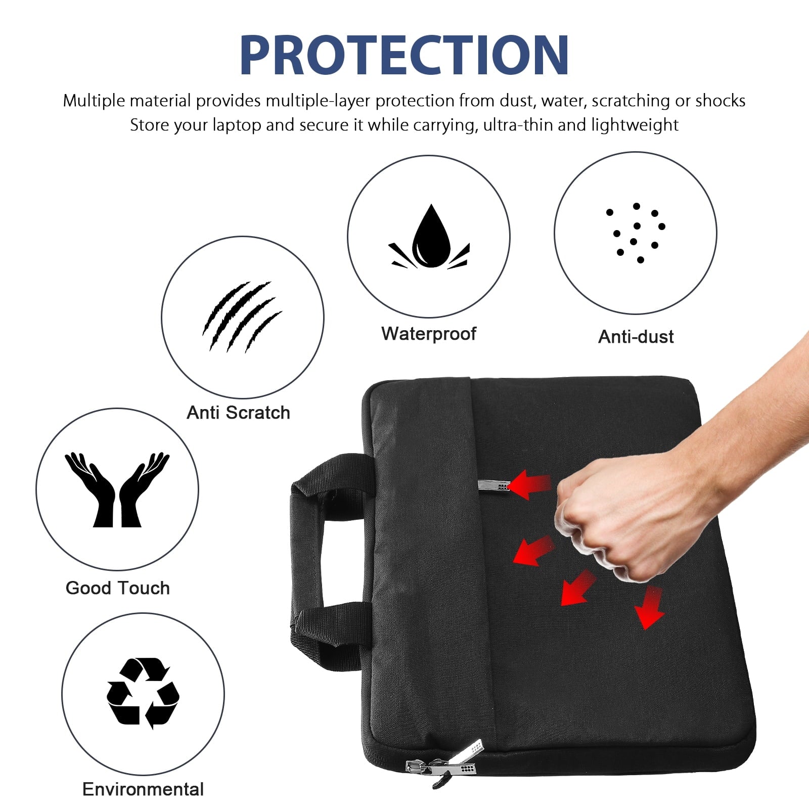 15.6 Inch Laptop Shoulder Bag, Laptop Sleeve Case, Multi-Functional Waterproof Notebook Carrying Case with Strap Fit for Macbook Air/Pro Lenovo Acer Asus Dell Lenovo HP Samsung