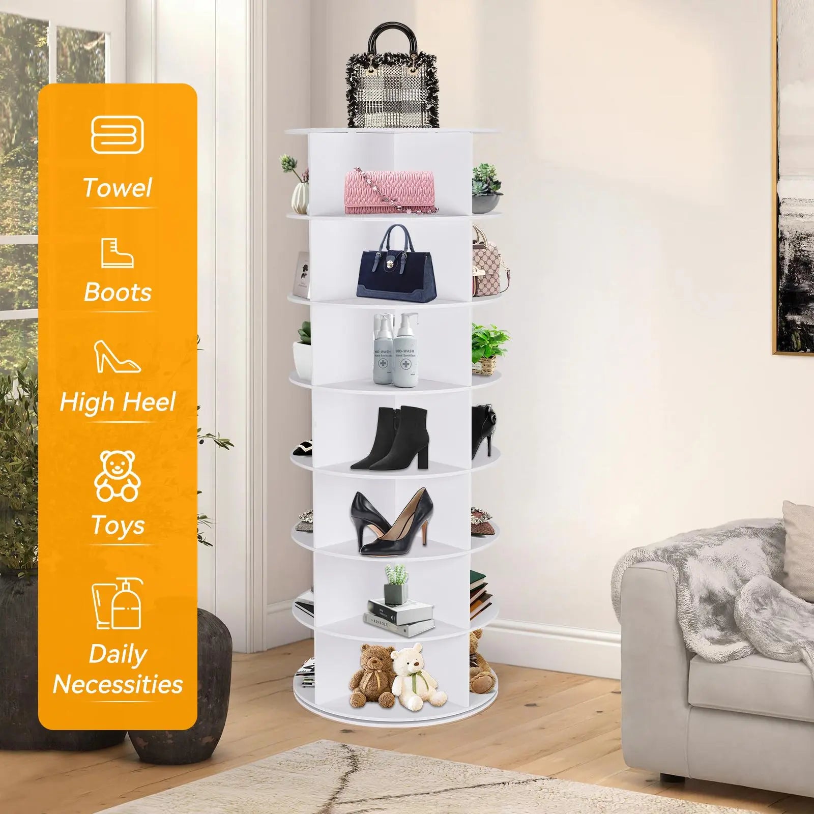Richland 360° Rotating 7-Tiers Organizer Shoe Rack, Fits 28 Pairs of Shoes, Spinning and Revolving 360 Shoe Rack Storage round Carousel, for Entryway Living Room Hallway Footwear Organization