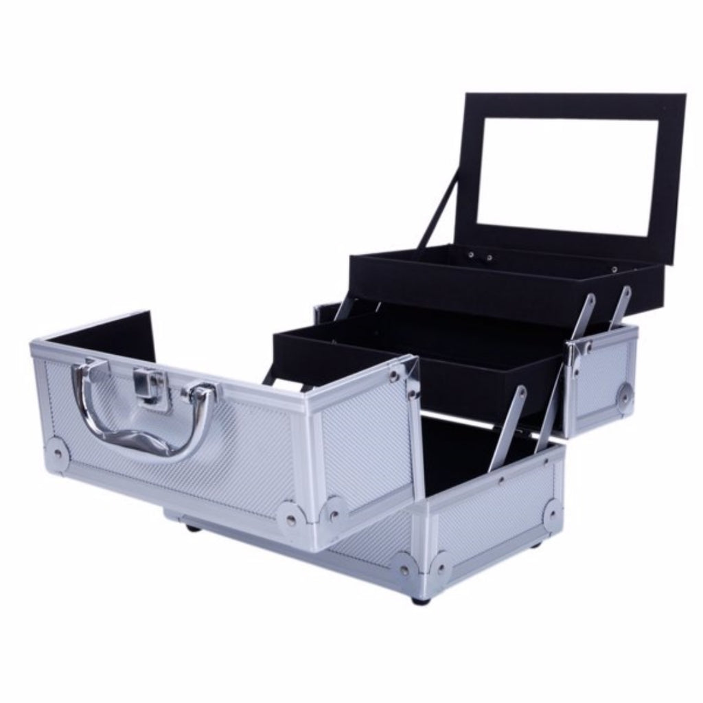Portable Top-Opening with Mirror, Aluminum Alloy, Silver Color, Makeup Box, SM-2176