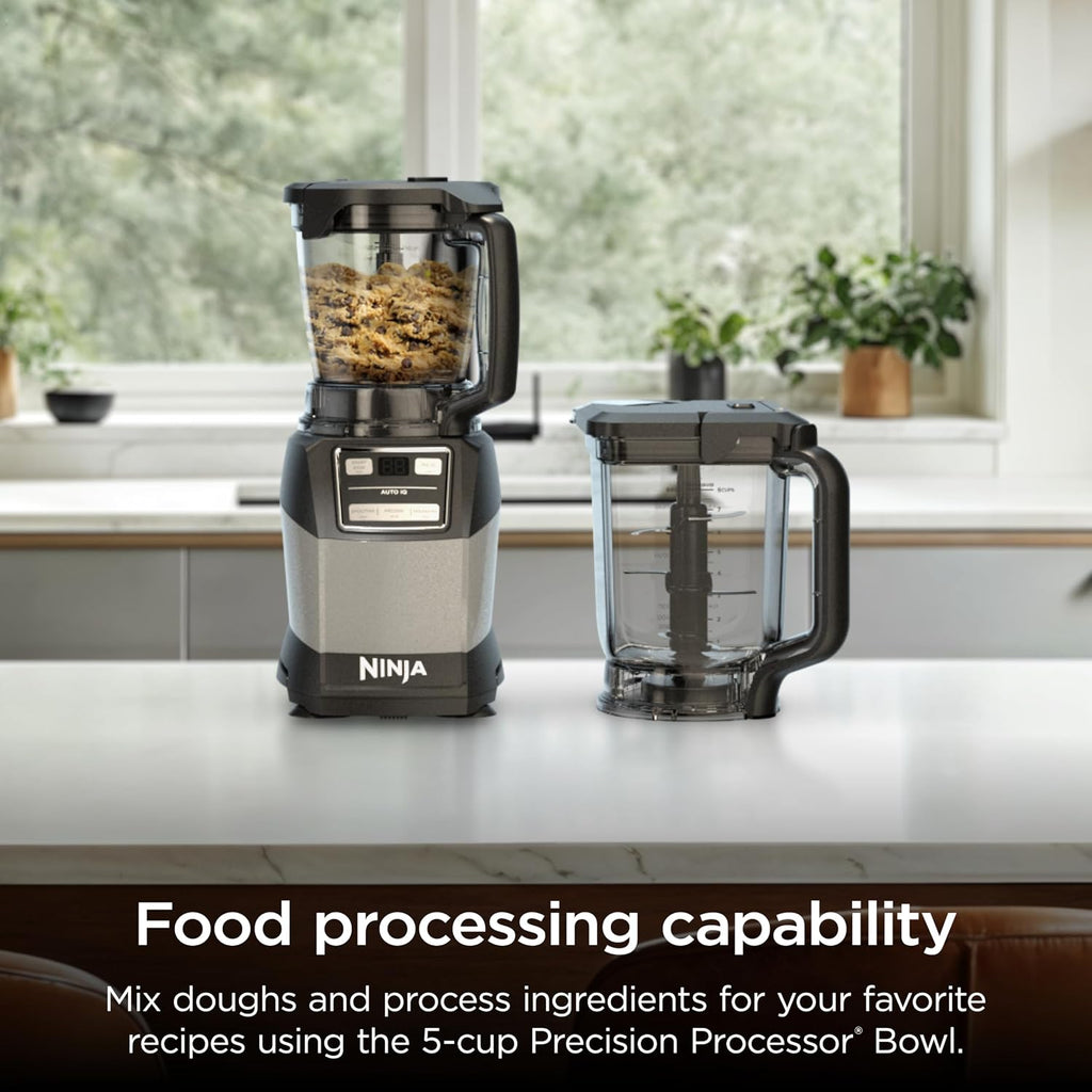 Ninja Compact Kitchen System, Auto-Iq, 1200W, 72Oz Pitcher, Grey, AMZ493BRN | 3 Functions for Smoothies, Dough & Frozen Drinks with Auto-Iq. 72-Oz Pitcher, 40-Oz Processor Bowl, 18-Oz Cup.