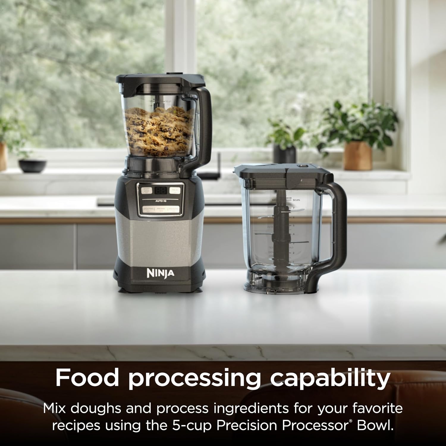 Ninja Compact Kitchen System, Auto-Iq, 1200W, 72Oz Pitcher, Grey, AMZ493BRN | 3 Functions for Smoothies, Dough & Frozen Drinks with Auto-Iq. 72-Oz Pitcher, 40-Oz Processor Bowl, 18-Oz Cup.