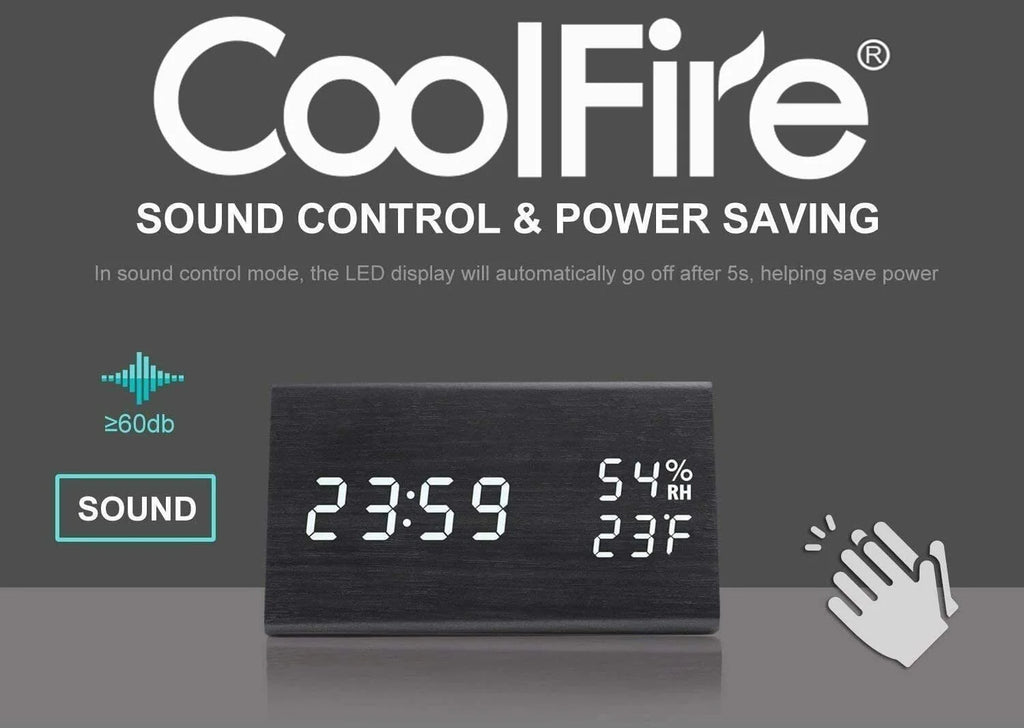 Coolfire Wooden Vibrating Alarm Clock for Heavy Sleepers Adults, Wake Loud Alarm Clock for Heavy Sleepers, Bed Shaker Alarm Clock, Smart Alarm Clock (Black)