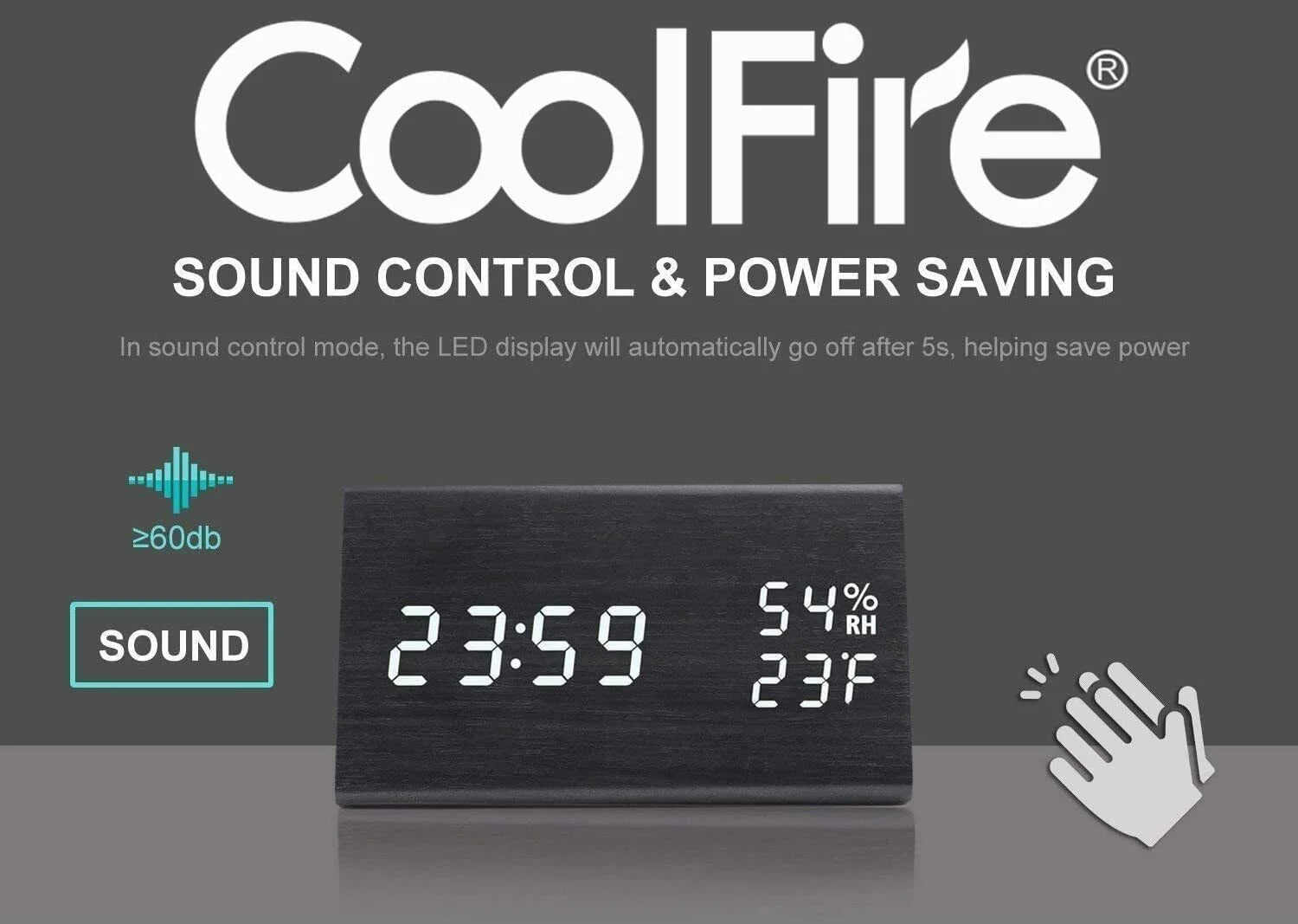 Coolfire Wooden Vibrating Alarm Clock for Heavy Sleepers Adults, Wake Loud Alarm Clock for Heavy Sleepers, Bed Shaker Alarm Clock, Smart Alarm Clock (Black)