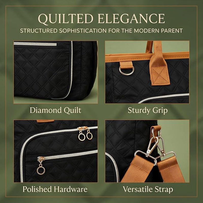 Large Oxford Travel Tote with Changing Pad and Shoulder Strap Black