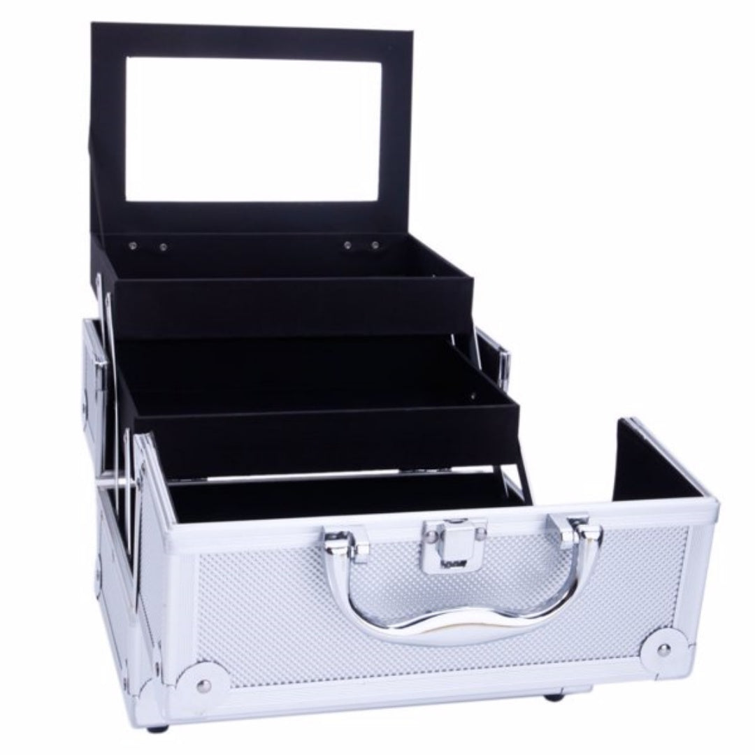Portable Top-Opening with Mirror, Aluminum Alloy, Silver Color, Makeup Box, SM-2176