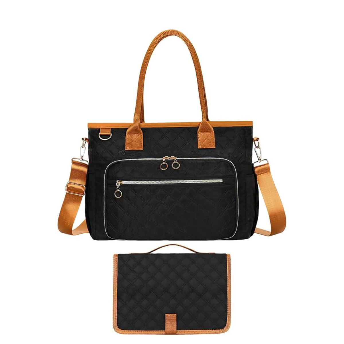 Large Oxford Travel Tote with Changing Pad and Shoulder Strap Black