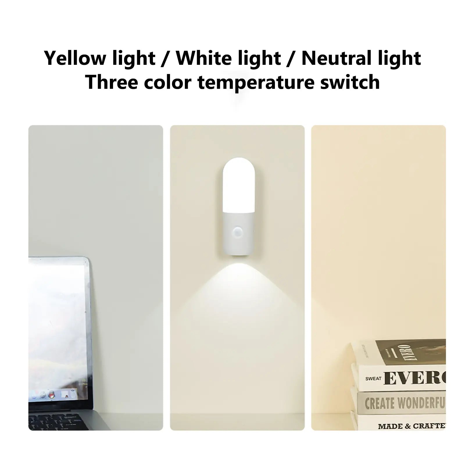 USB Rechargeable Motion Sensor Night Light Indoor Battery Operated Pir Light with 3 Color Temperature & Dimmable, Magnetic Night Lights Stick on Wall for Stair Bathroom Hallway Toilet, Christmas Present LED Adjustable Lighting Modes Lamp Lights Bedroom
