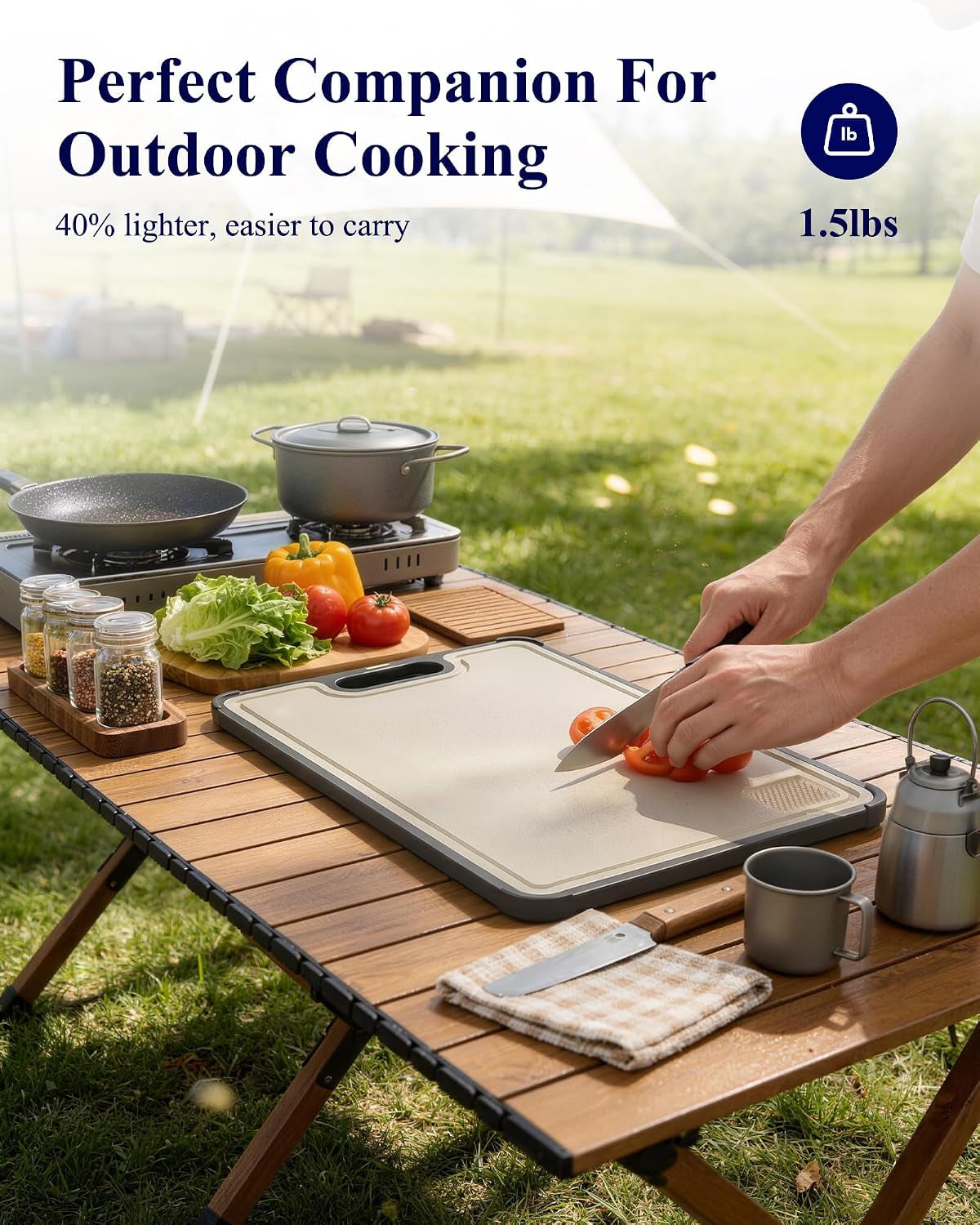 Double-Sided Cutting Board for Kitchen - Stainless Steel Cutting Board with Wheat Straw Side, Non-Toxic Chopping Board with Juice Groove, Garlic Grinder & Non-Slip Design, 14.5 X 10.0"