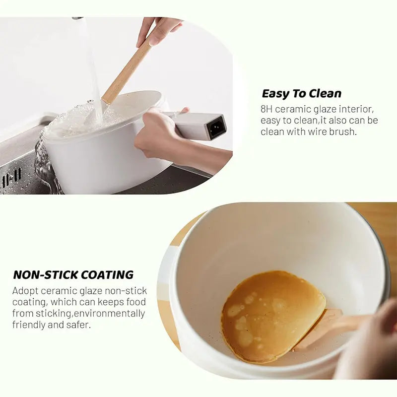 Olakys. Electric Hot Pot,1.5L Mini Hot Pot, Ceramic Glaze Non-Stick Portable Pot, Electric Pot for for Steak, Egg, Fried Rice, Oatmeal, Soup,Ramen with Dual Power Control, Electric Pot for Dorm Multifunctional Hot Pot Kitchen Appliances