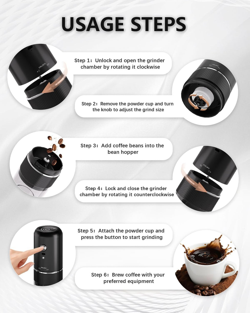 Portable Electric Coffee Grinder, Automatic Coffee Grinder, Adjustable Coarse