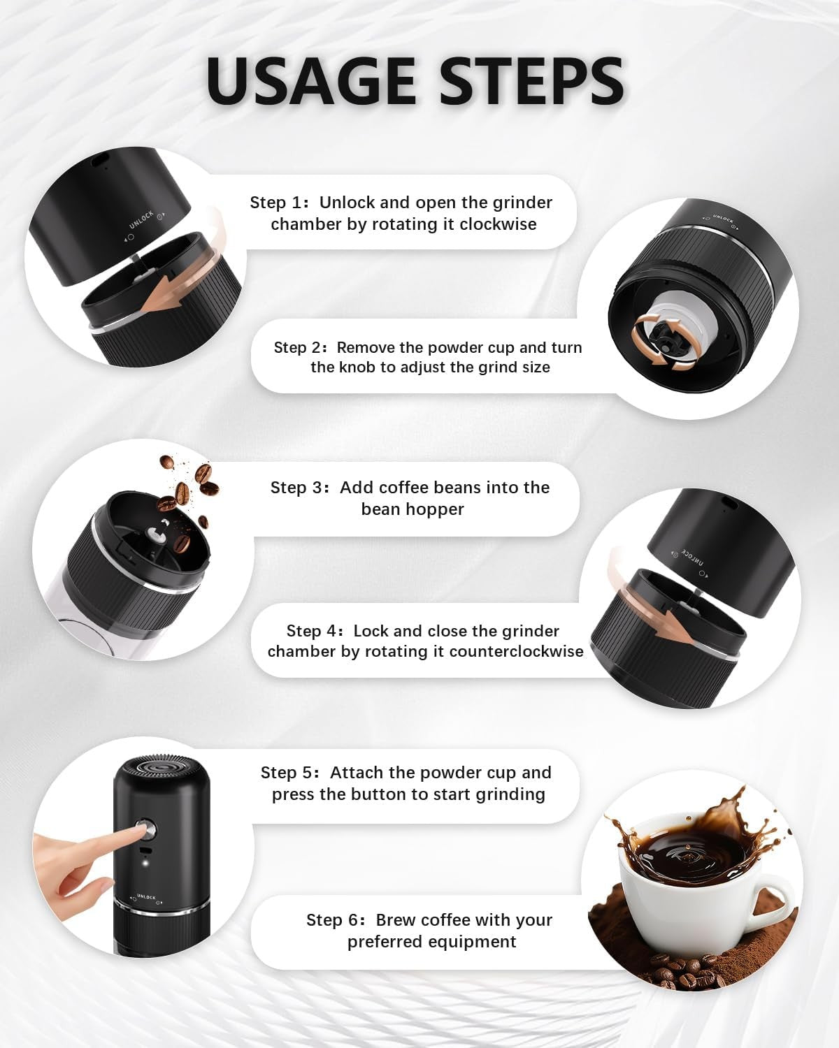 Portable Electric Coffee Grinder, Automatic Coffee Grinder, Adjustable Coarse