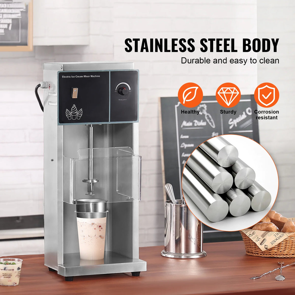 Ice Cream Blender, 400W High-Speed Ice Cream Maker Mixer Stir Machine 4200RPM, Stepless Speed Adjustment, 304 Stainless Steel Ice Cream Shaker, 3 Hand Cups, Make Various Flavors of Ice Cream