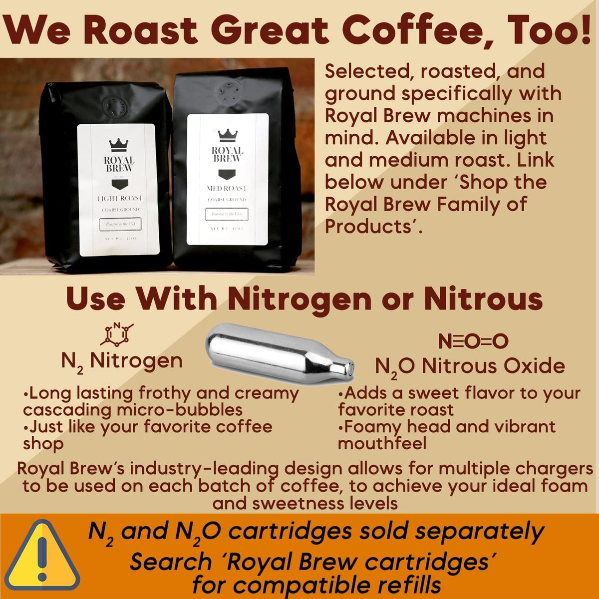The Original Royal Brew Nitro Cold Brew Coffee Maker - Gift for Coffee Lovers -128 Oz Extra Large Home Keg, Nitrogen Gas System Coffee Dispenser Kit - Use Nitrogen or Nitrous Oxide | Stainless Steel Coffee Dispenser Kit with Stout Faucet, Nitrogen Gas Home Nitro Coffee System, Gift for Coffee Lovers