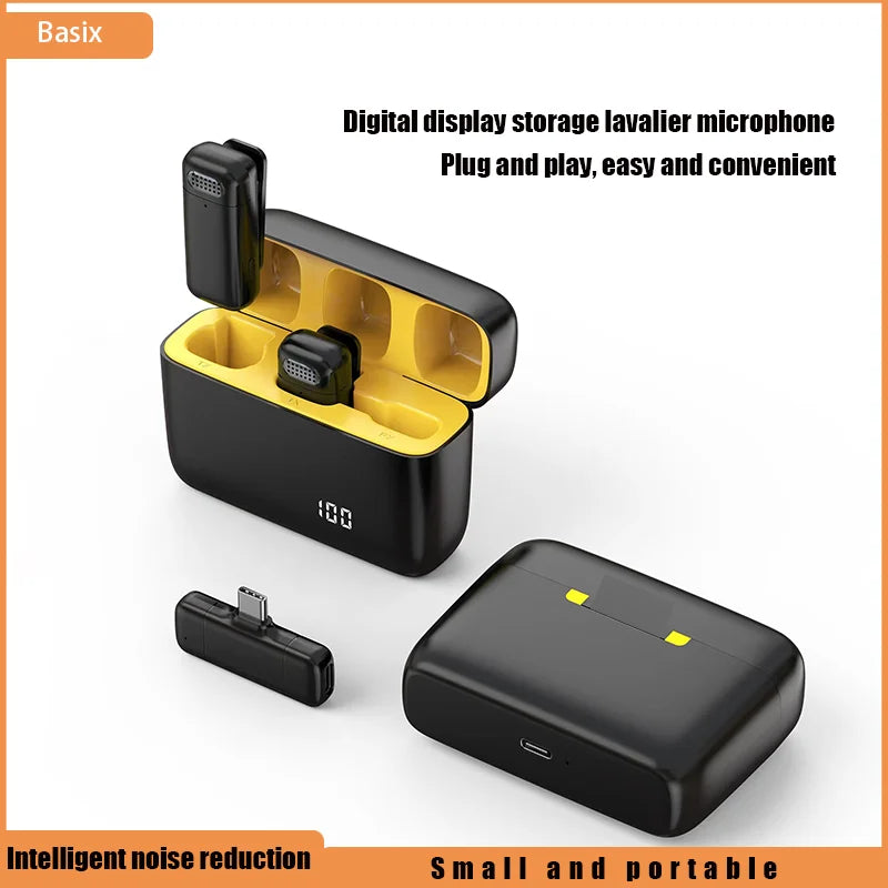Wireless Lavalier Microphone with Charging Case Mini Mic Noise Reduction for Phone Video Recording Podcasts Streaming Interviews