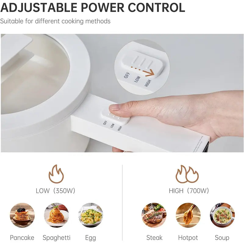 Olakys. Electric Hot Pot,1.5L Mini Hot Pot, Ceramic Glaze Non-Stick Portable Pot, Electric Pot for for Steak, Egg, Fried Rice, Oatmeal, Soup,Ramen with Dual Power Control, Electric Pot for Dorm Multifunctional Hot Pot Kitchen Appliances