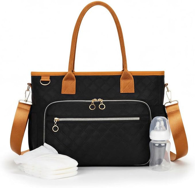 Large Oxford Travel Tote with Changing Pad and Shoulder Strap Black