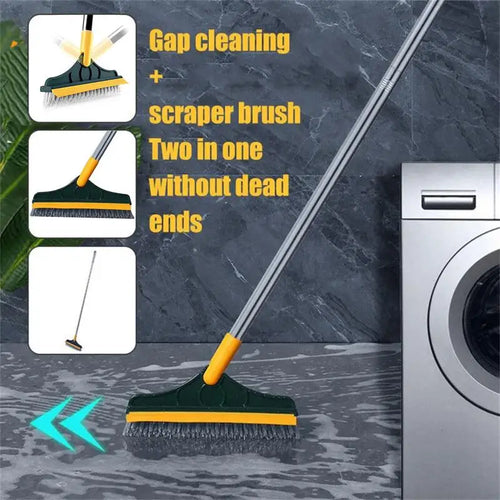 Rotating Floor Scrub Brush Long Handle Windows Squeegee Stiff Bristle Broom Mop 2In1 for Bathroom Kitchen Floor Crevice Cleaning