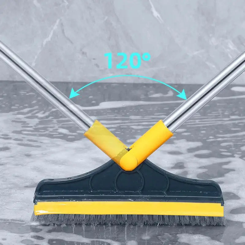 Rotating Floor Scrub Brush Long Handle Windows Squeegee Stiff Bristle Broom Mop 2In1 for Bathroom Kitchen Floor Crevice Cleaning