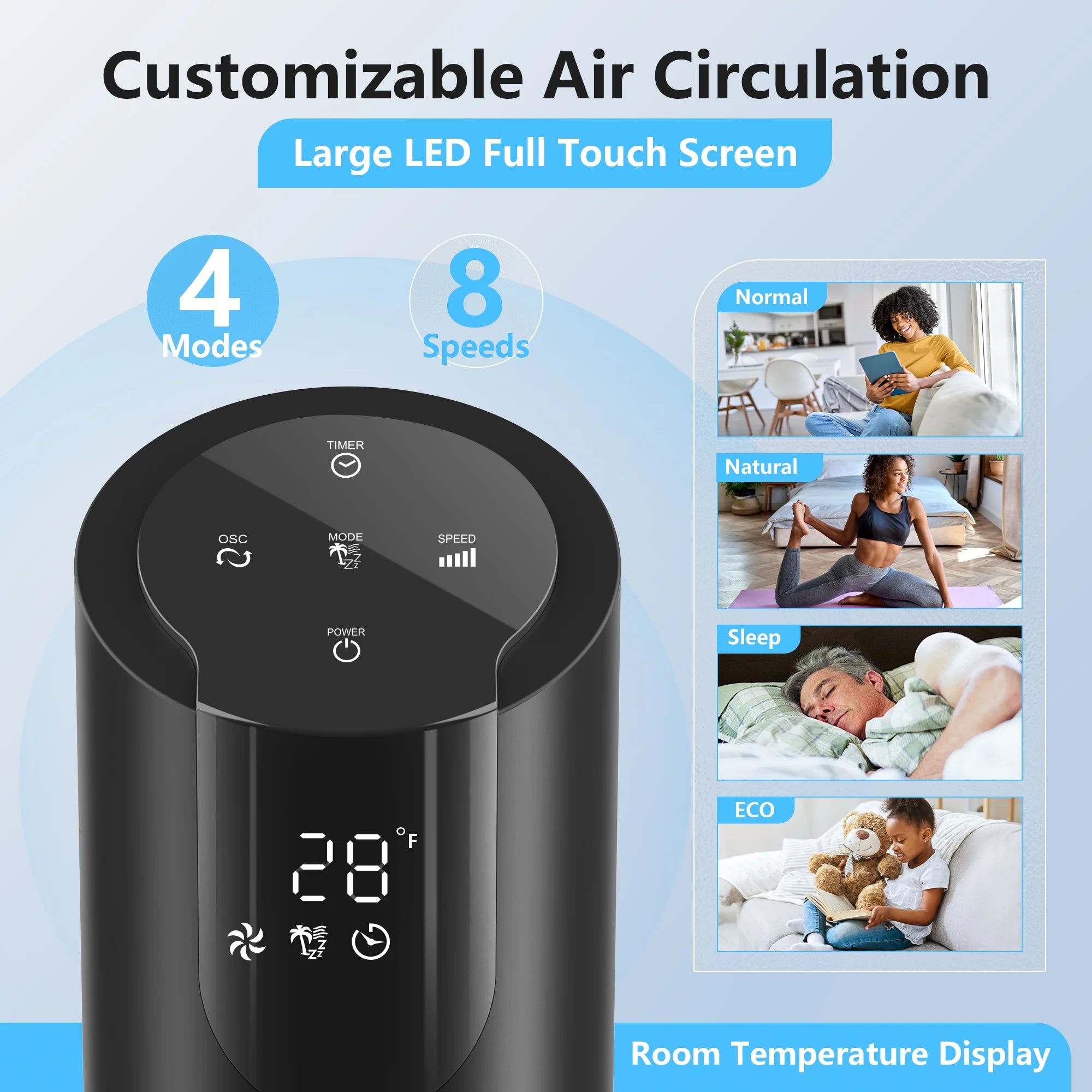 45" Oscillating Tower Fan with Remote, 8 Speeds, 12H Timer,Dc Motor 25Db Quiet Cooling Floor Fan for Bedroom Home Office, Black