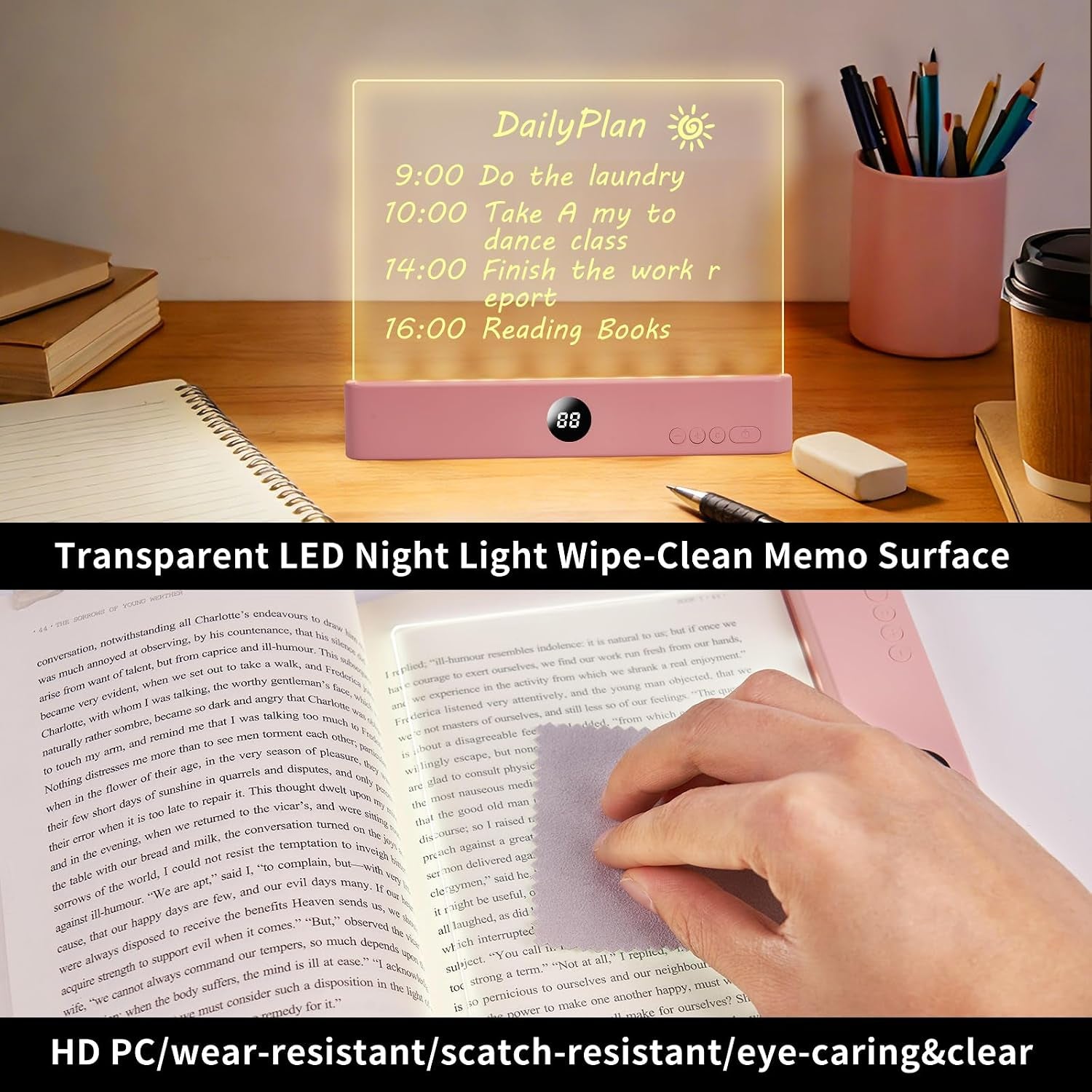 Book Light, Led Reading Book Light Page Rechargeable, Lumalit Flat Book Light with 3 Colors & Timer Lamp, Stepless Dimming Anti-Glare Intelligent Design, Reading in Bed at Night