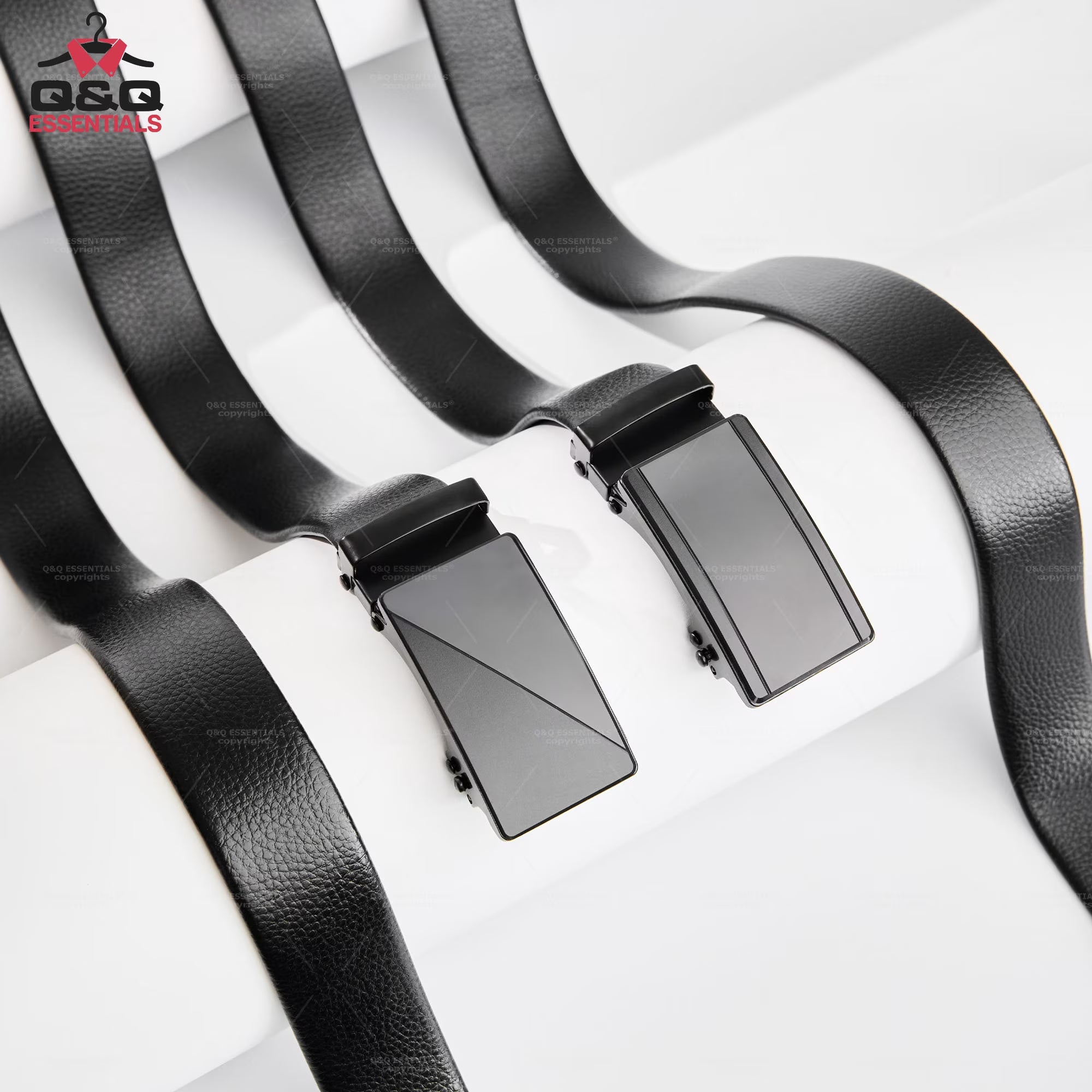 Q&Q ESSENTIALS Mens Ratchet Belt Premium Microfiber Leather Adjustable with Unique Slide Belt Buckle Black
