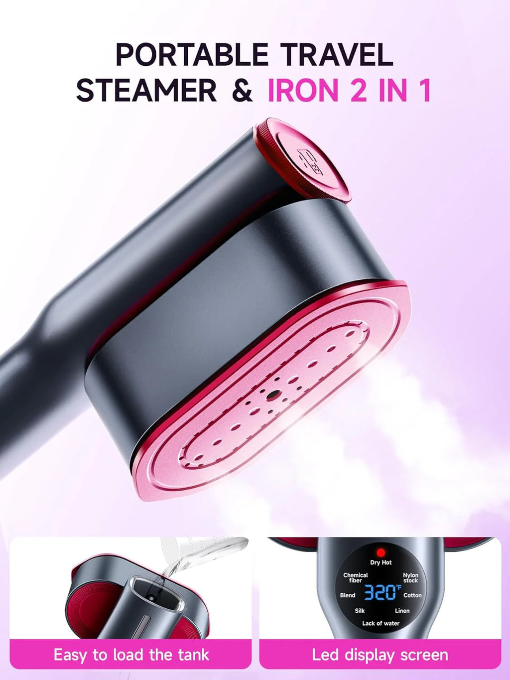 Dr Flash 2-In-1 Garment Steamer & Iron – 1200 W Fast Heat-Up (15 S) with Large Ceramic Plate, Travel Size Portable Clothes Steamer (110-130 V)