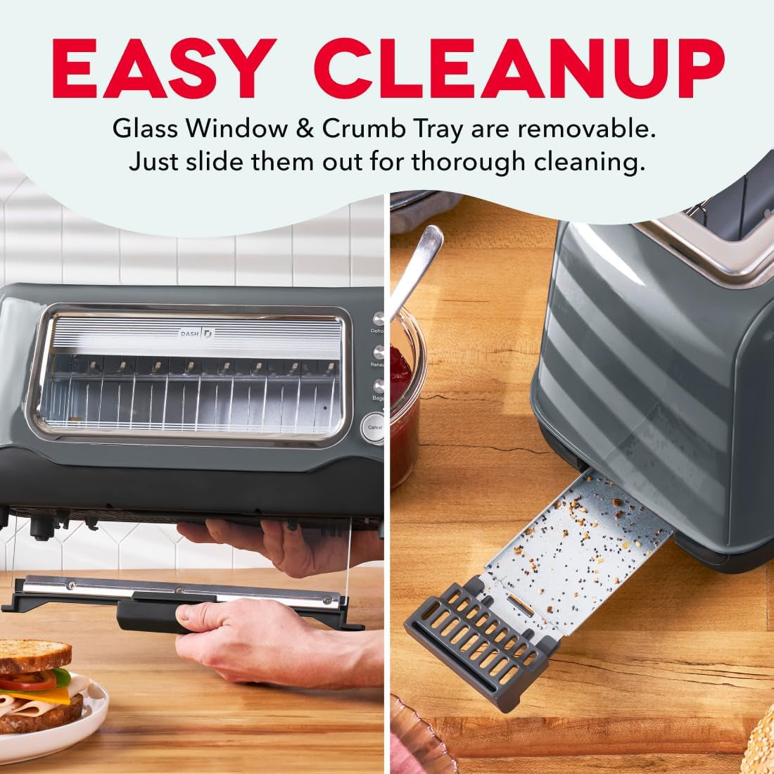 Clear View Toaster: Extra Wide Slot Toaster with See through Window - Defrost, Reheat + Auto Shut off Feature for Bagels, Specialty Breads & Other Baked Goods - Grey