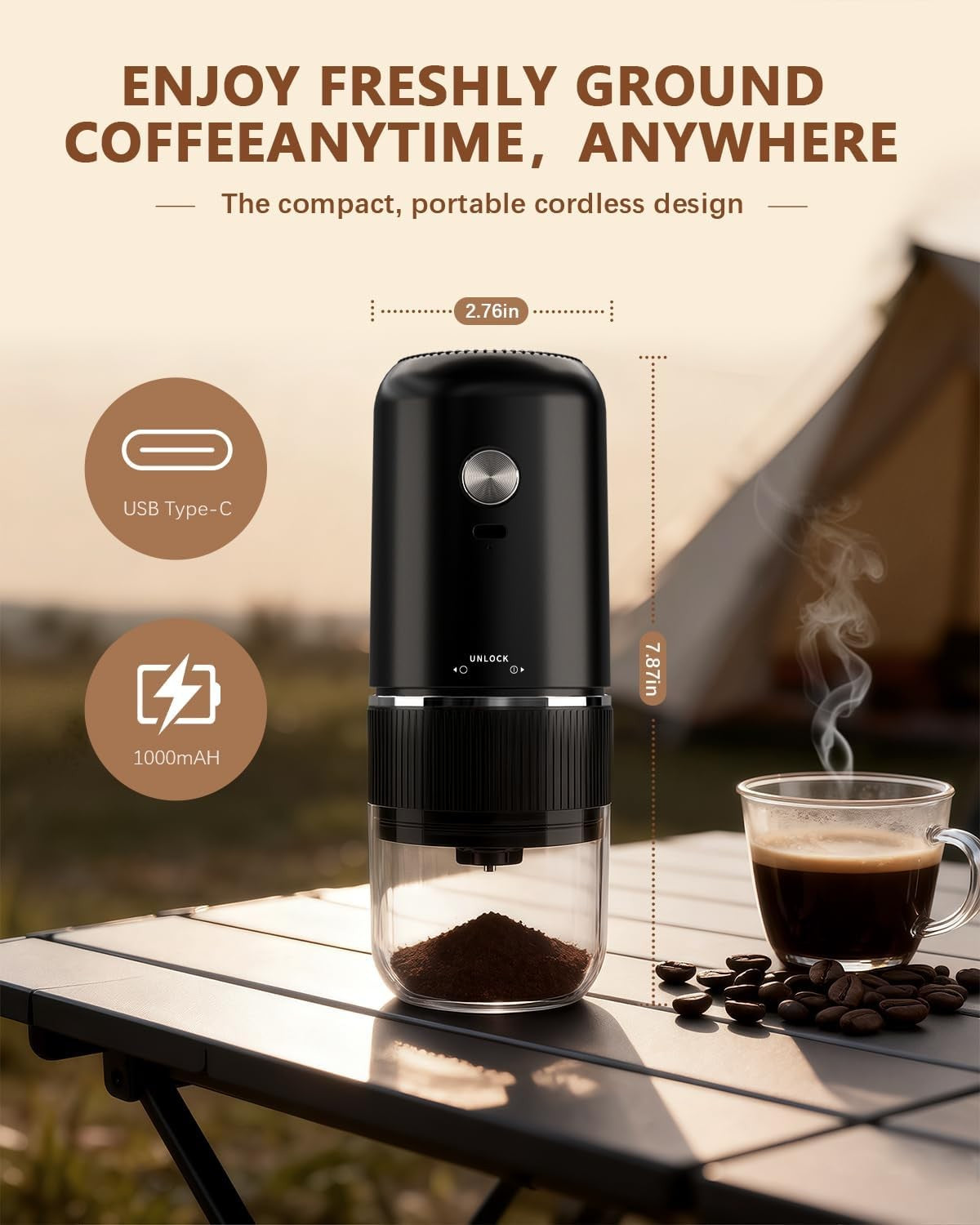 Portable Electric Coffee Grinder, Automatic Coffee Grinder, Adjustable Coarse