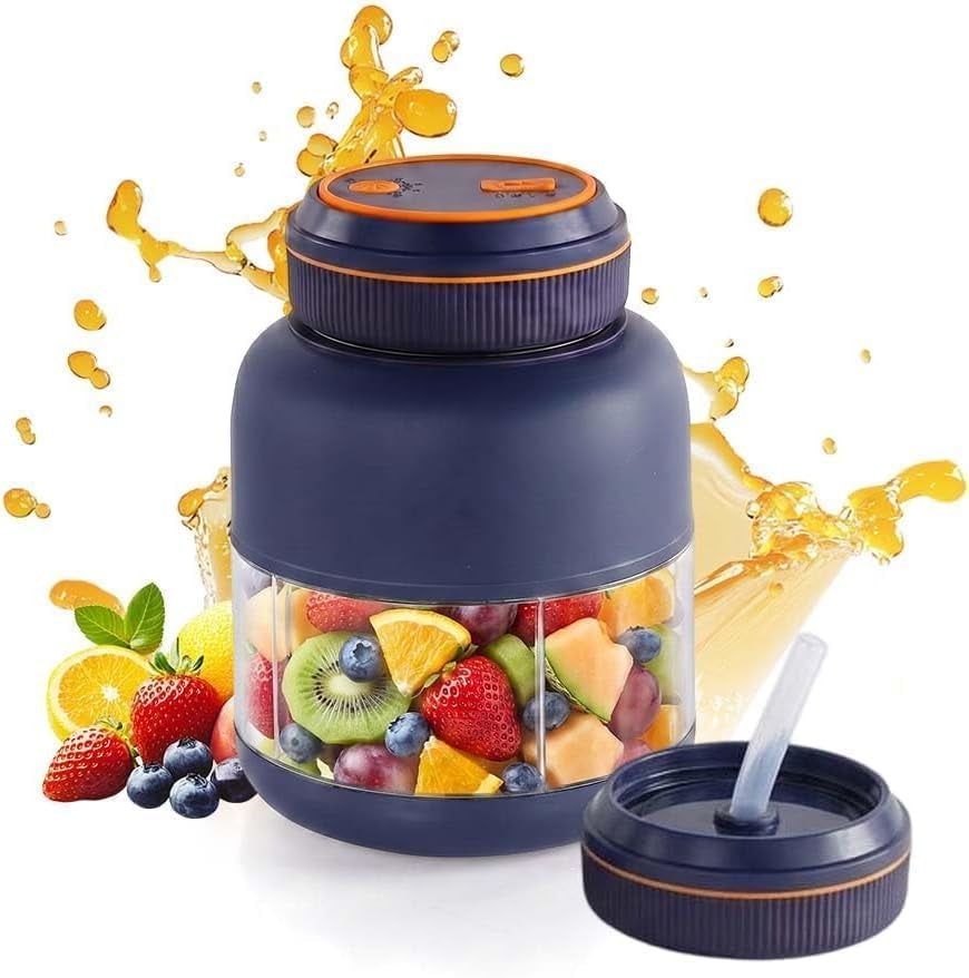 Portable Juicer Cup, Type-C USB Rechargeable Personal Blender with Dual Lids