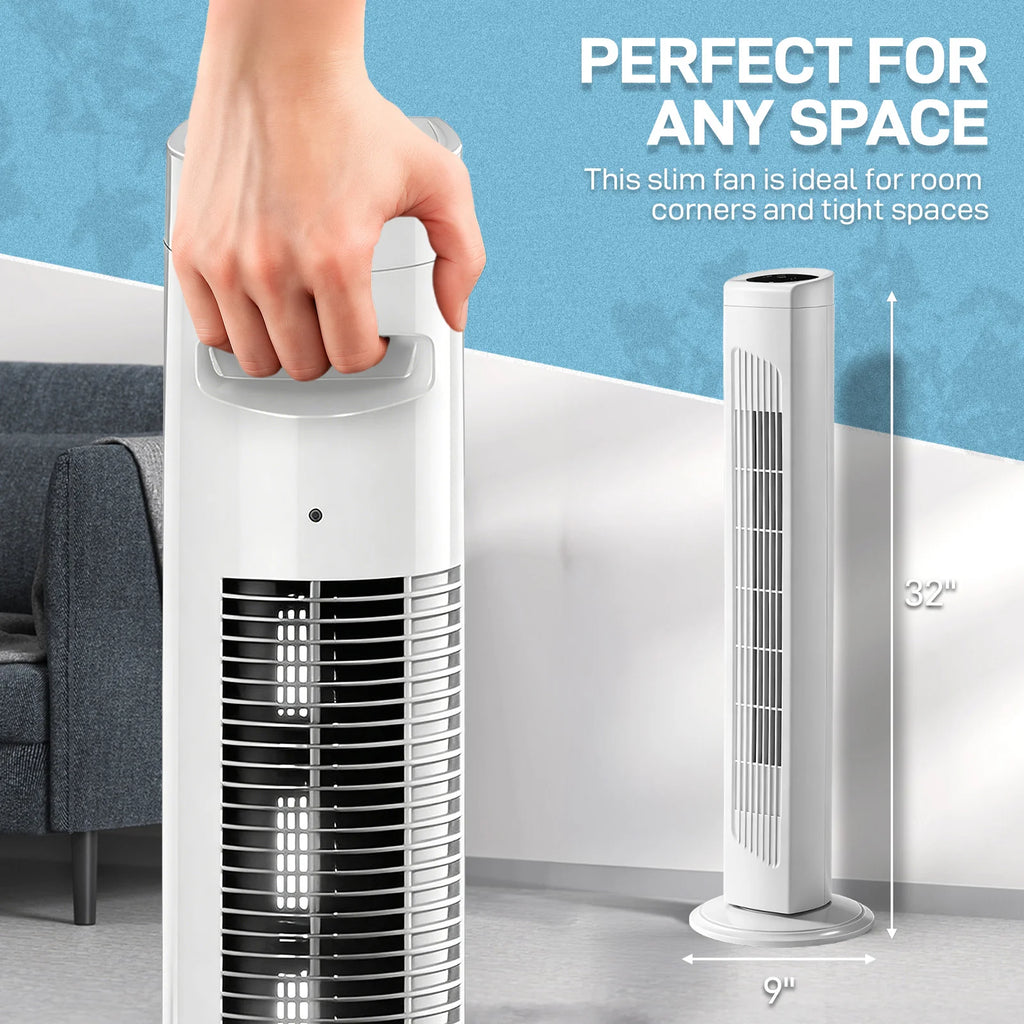 32 Inch Tower Fan with Remote & Touch Control, 110V 45W Quiet Oscillating Column Fan, Copper Motor, 3 Speeds 3 Modes, 7.5H Timer, Slim White Standing Fan for Bedroom Living Room Home Use
