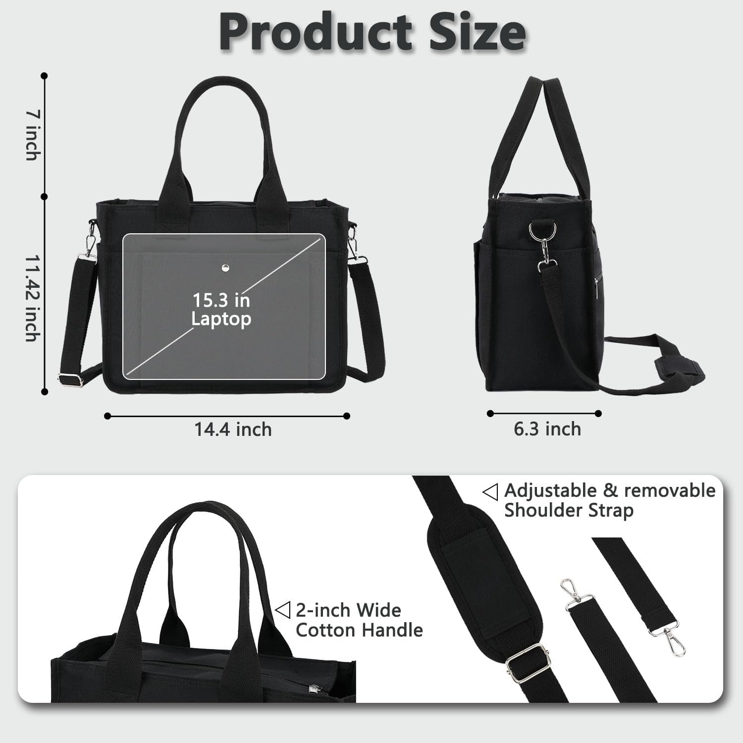 Large Canvas Tote Bag for Women with Zipper & Compartments, Crossbody Laptop Bags for Work College Travel