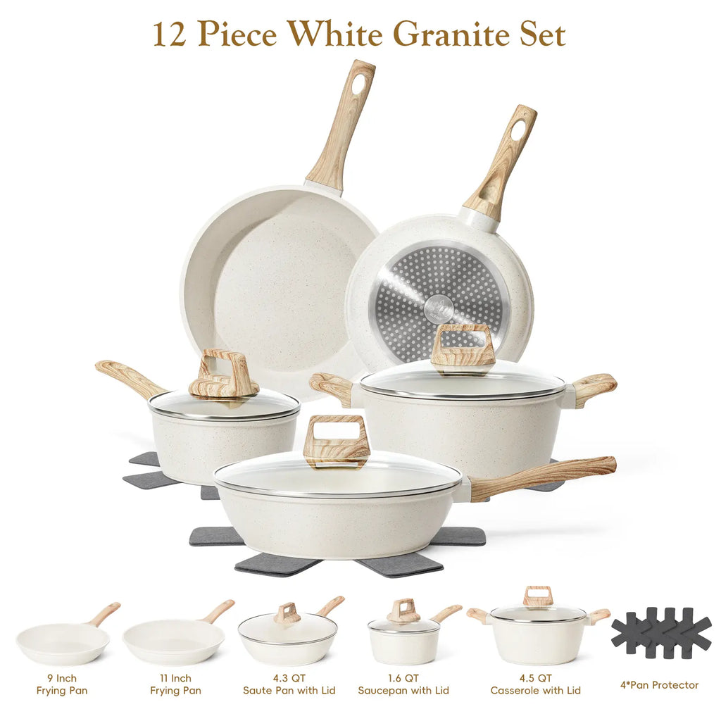 SODAY Pots and Pans Set Non Stick, 12Pcs Kitchen Cookware Sets Non-Toxic Healthy Nonstick Kitchen Cooking Set with Frying Pans, Saucepans,Glass Lid,Kitchenware,Stock up on Specials, Aluminium Durable Bakelite Handle , Tiktokshopsummersale