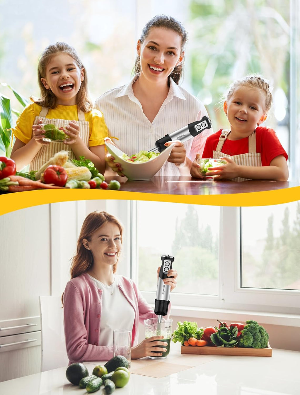 6-In-1 Hand Immersion Blender, 1000W 12 Speed Handheld Blender with 600Ml Beaker, 500Ml Chopper, Egg Whisk, Milk Frother, Stainless Steel Blades for Soup, Smoothie, Puree