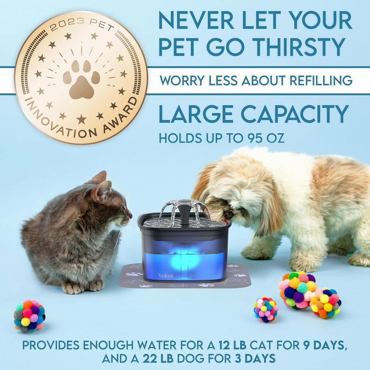 Innovation Award Winner 95Oz/2.8L Cat Water Fountain, C1 Classic